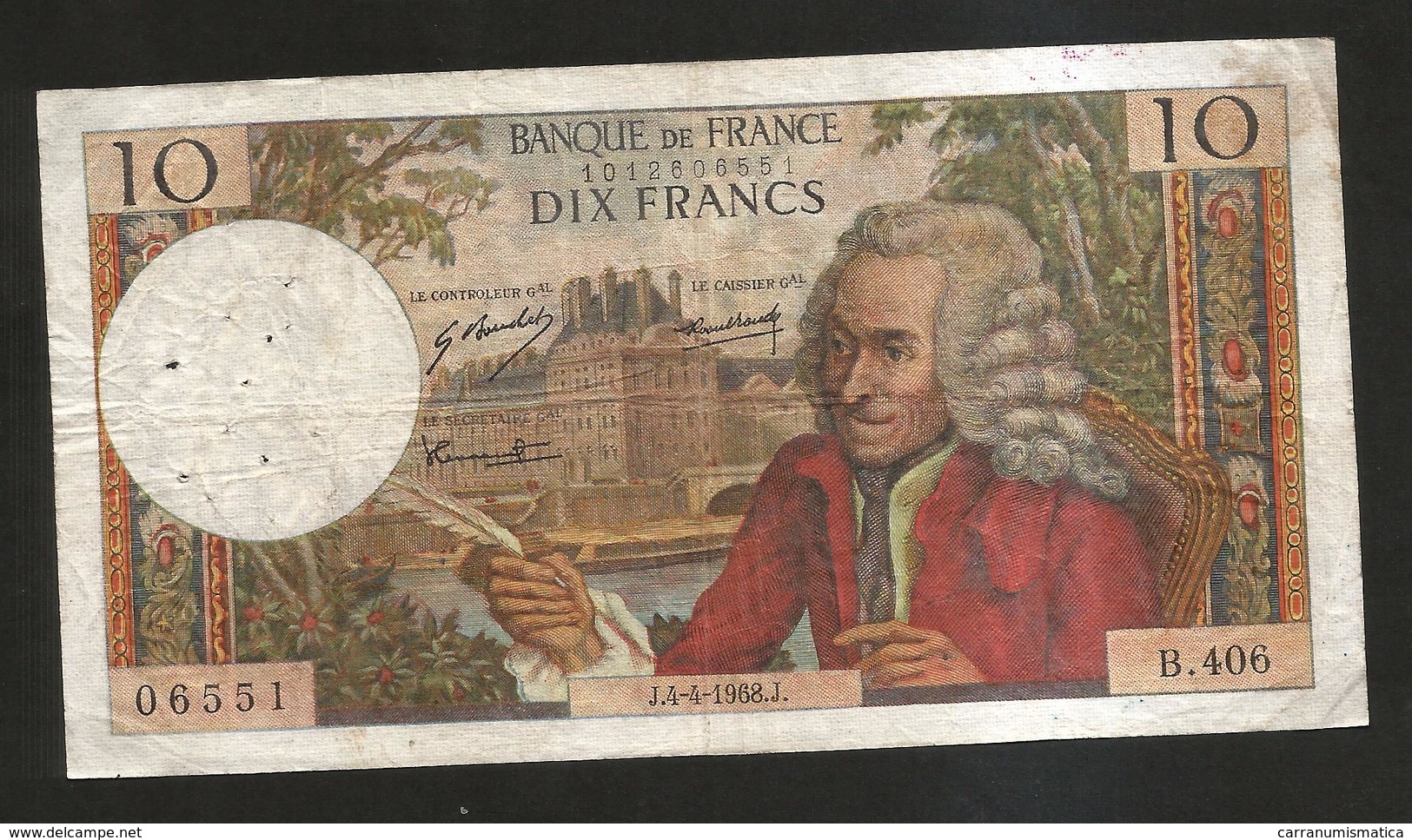 FRANCE - BANQUE De FRANCE - 10 Francs VOLTAIRE ( J. 4 / 4 / 1968 ) Serie: B. 406 - 10 F 1963-1973 ''Voltaire''
