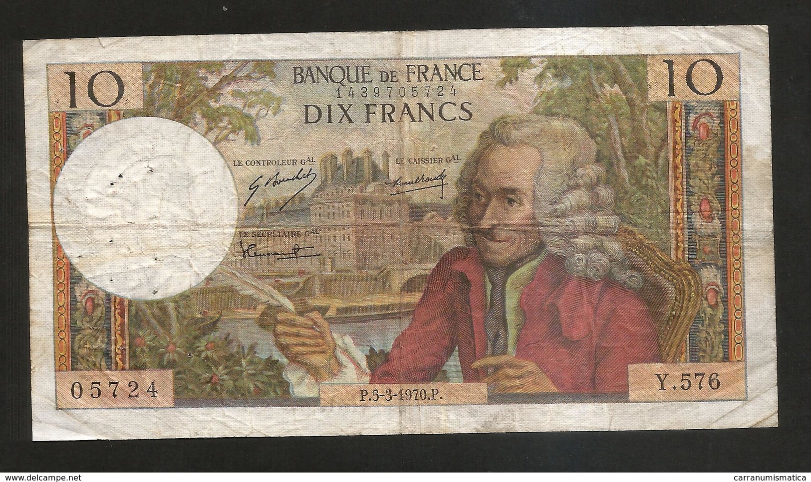 FRANCE - BANQUE De FRANCE - 10 Francs VOLTAIRE ( P. 5 / 3 / 1970 ) Serie: Y. 576 - 10 F 1963-1973 ''Voltaire''