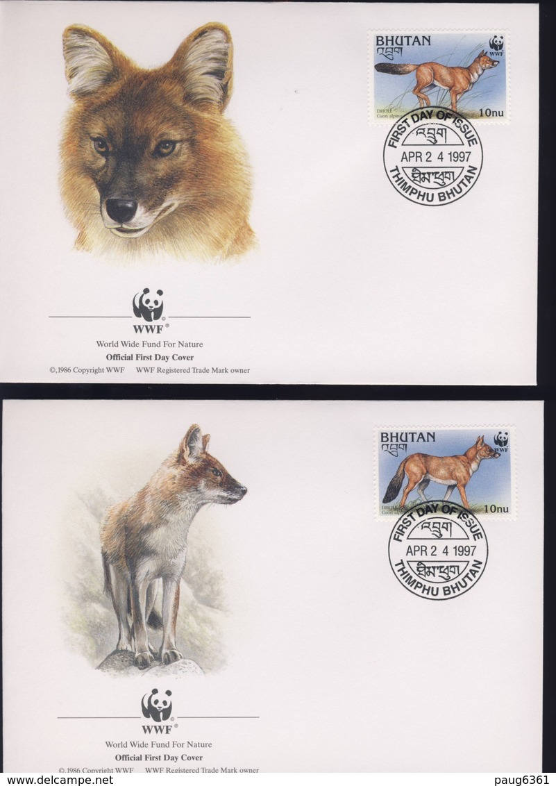 WWF 4 FDC BHOUTAN CHIENS SAUVAGES 1997 YVERT N°1181/84 - FDC