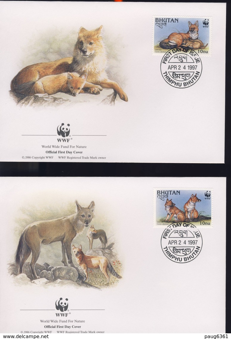 WWF 4 FDC BHOUTAN CHIENS SAUVAGES 1997 YVERT N°1181/84 - FDC