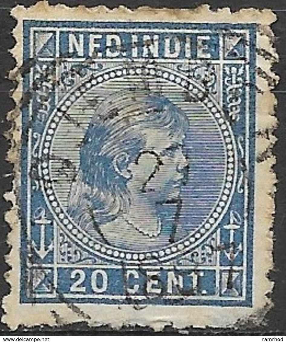 NETHERLANDS INDIES 1892 Queen Wilhelmina - 20c - Blue FU - Netherlands Indies