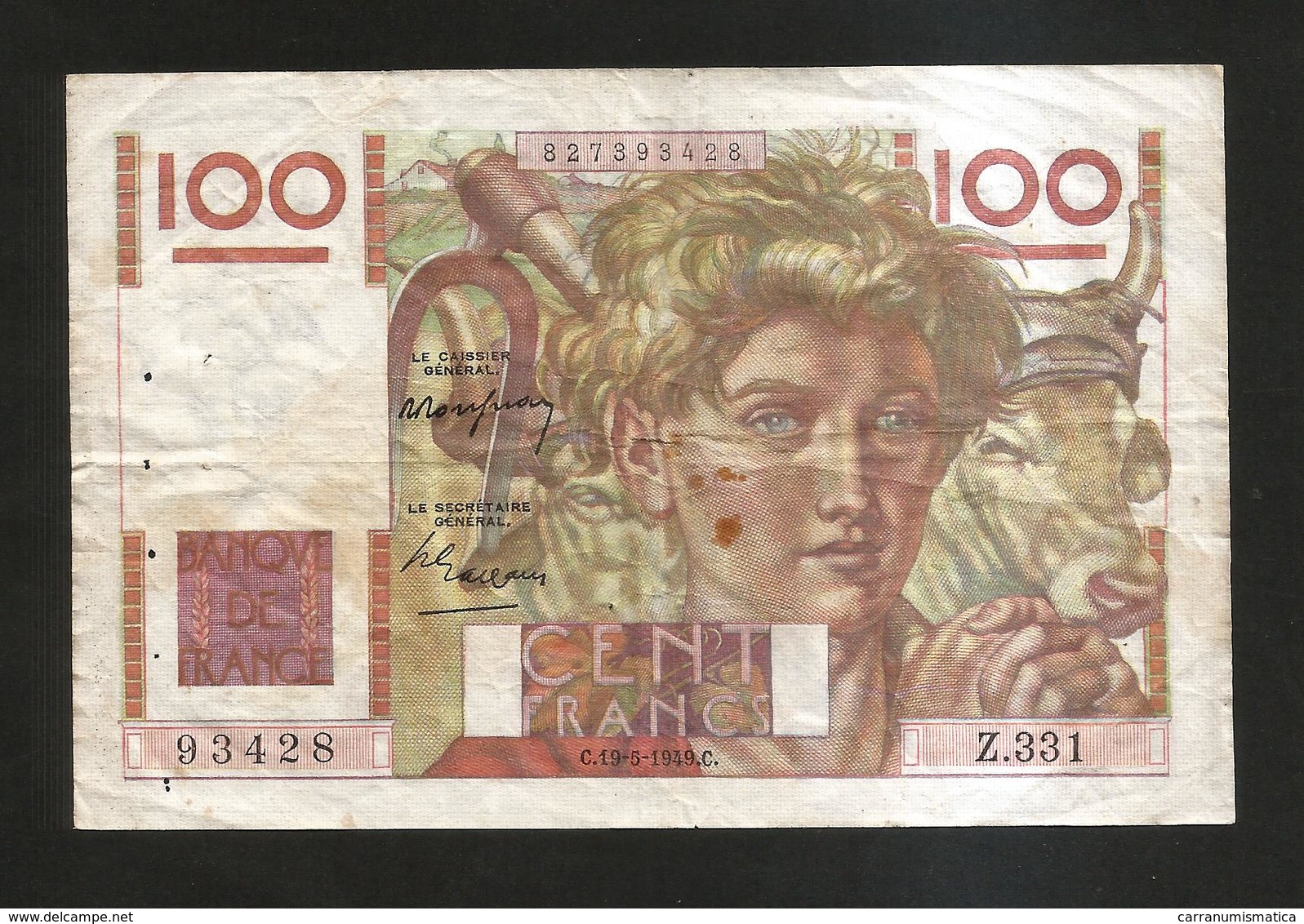 FRANCE - BANQUE De FRANCE - 100 Francs  Jeune Paysan  (C. 19 - 5 - 1949 ) Serie: Z331 - 100 F 1945-1954 ''Jeune Paysan''