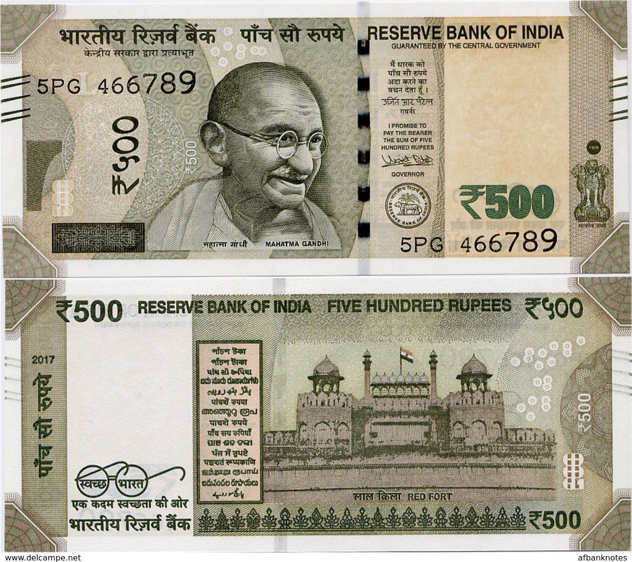 INDIA       500 Rupees       P-114       2017       UNC  [ Sign. Patel - Letter L ] - India