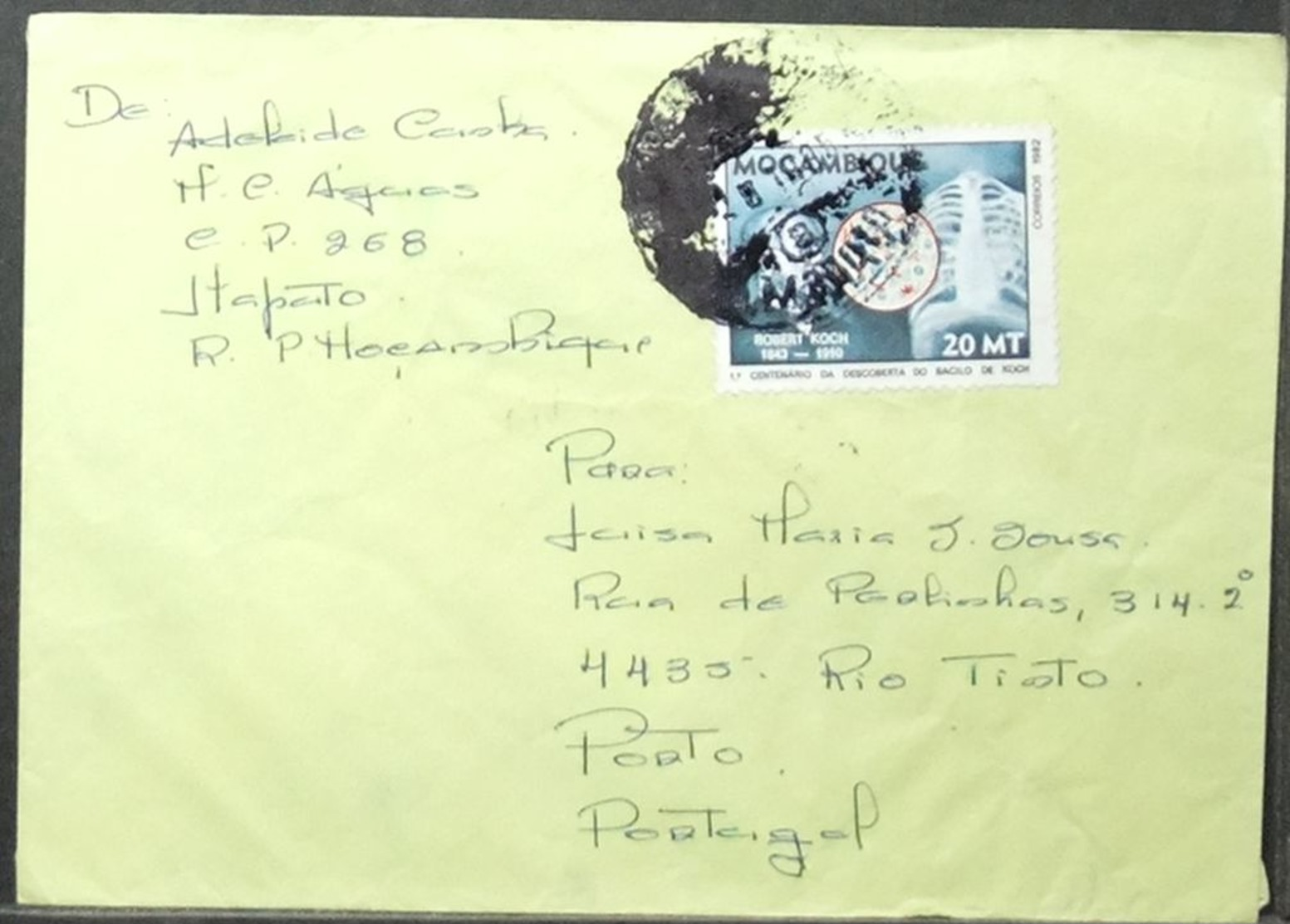 Mozambique - Cover To Portugal Tuberculosis Koch 1982 - Médecine