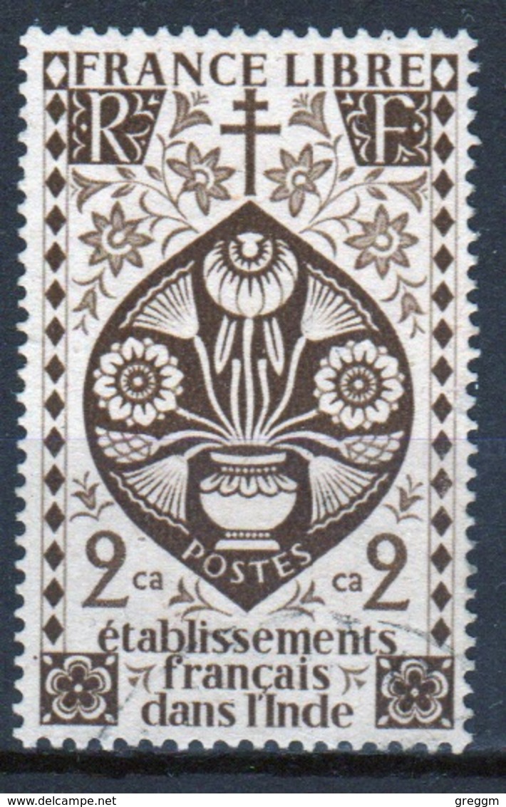 French Indian Settlements 1942 Single 2 Caches Stamp Which Is Part Of The Free French Issue. - Used Stamps