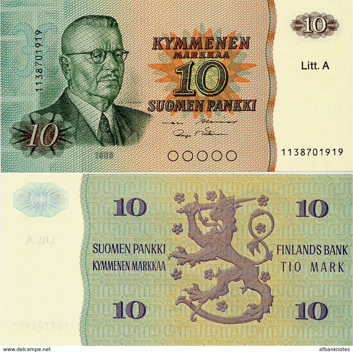 FINLAND       10 Markkaa       P-112a       1980        UNC - Finland