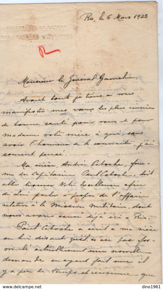 VP13.083 - Brésil - RIO DE JANEIRO 1923  - Lettre De Mr Henrique José De SAULES Pour Mr Le Général GAMELIN - Manuscripts