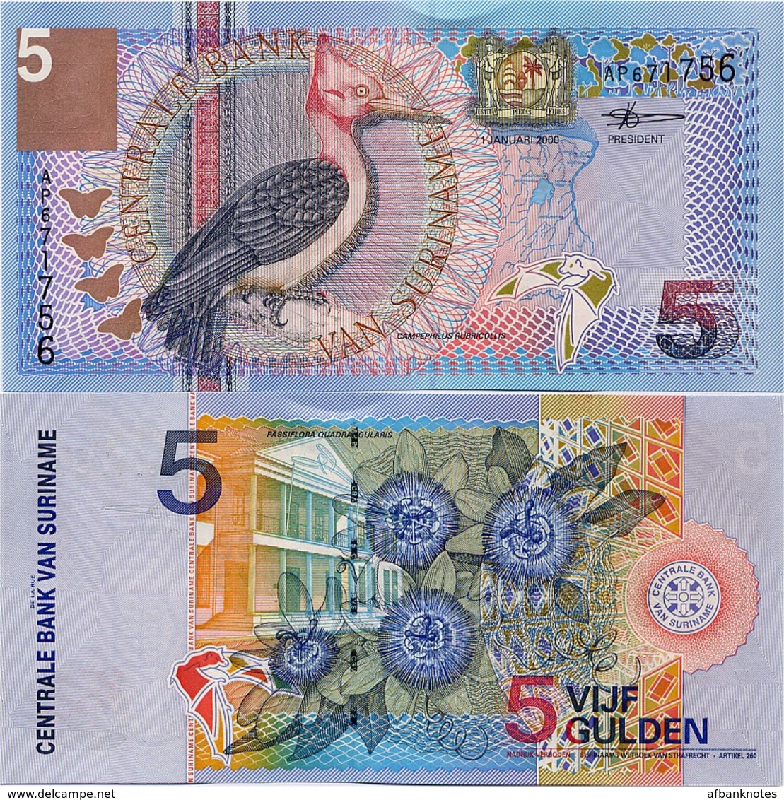 SURINAME       5 Gulden       P-146       1.1.2000       UNC - Suriname