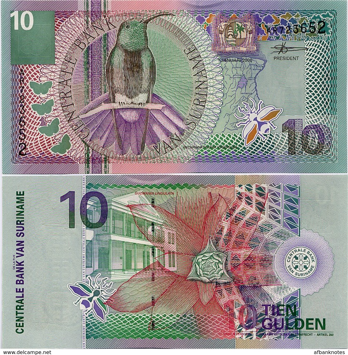 SURINAME       10 Gulden       P-147       1.1.2000       UNC - Surinam