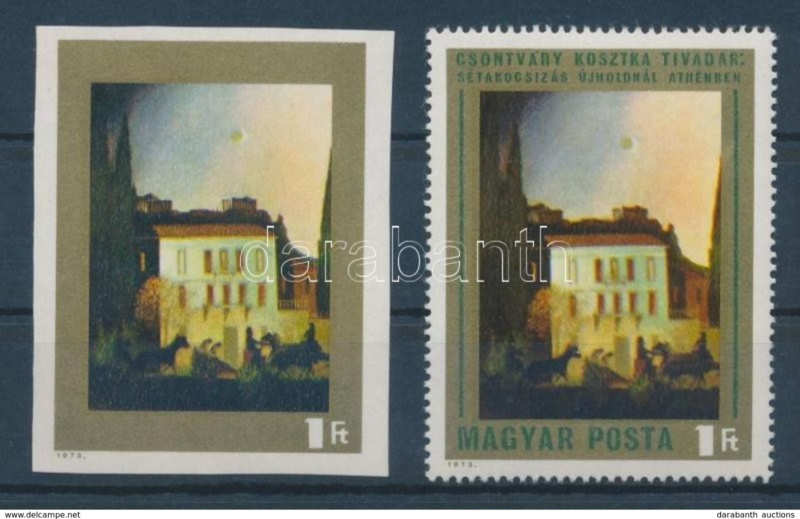 ** 1973 Csontváry 1Ft Vágott, Zöld Színnyomat Nélkül / Mi 2880 Imperforate, Colour Green Omitted. Certificate: Glatz - Otros & Sin Clasificación