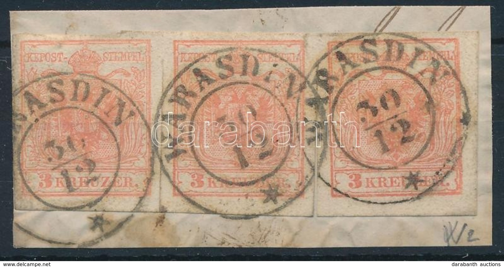 1850 3 X 3kr HP III. Vízjellel 'WARASDIN' - Other & Unclassified