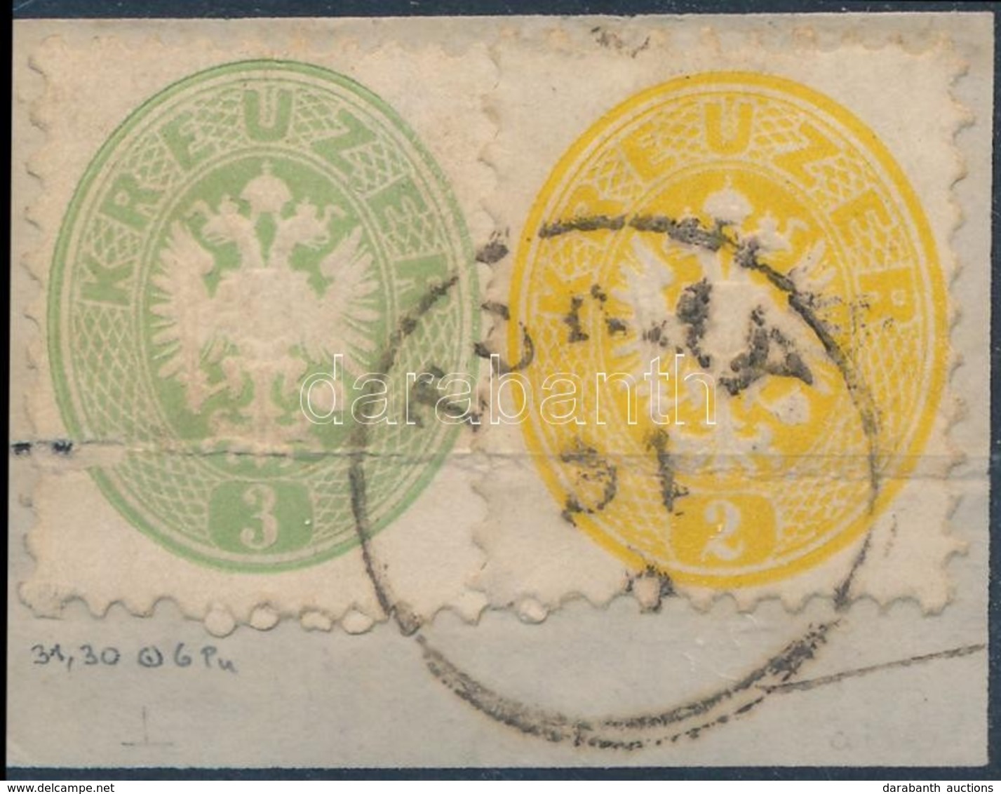 1864 2kr + 3kr 'TOKAY' (regiszterhajtás) - Other & Unclassified