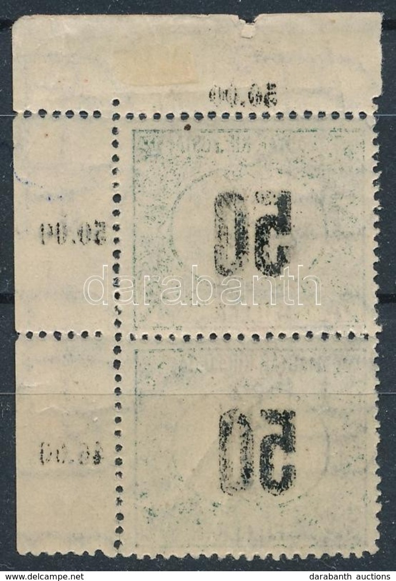 ** 1909 Zöldportó 50f ívsarki Pár Gépszínátnyomattal - Other & Unclassified