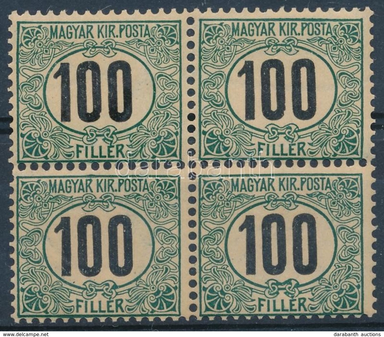** * 1903 Zöldportó 100f Négyestömb Számvízjellel, 1 Bélyeg Falcos / 1 Stamp Hinged - Other & Unclassified