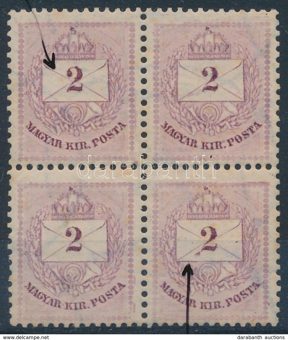 ** 1881 2kr II. Típ. Négyestömb Karcokkal, Folttal - Autres & Non Classés