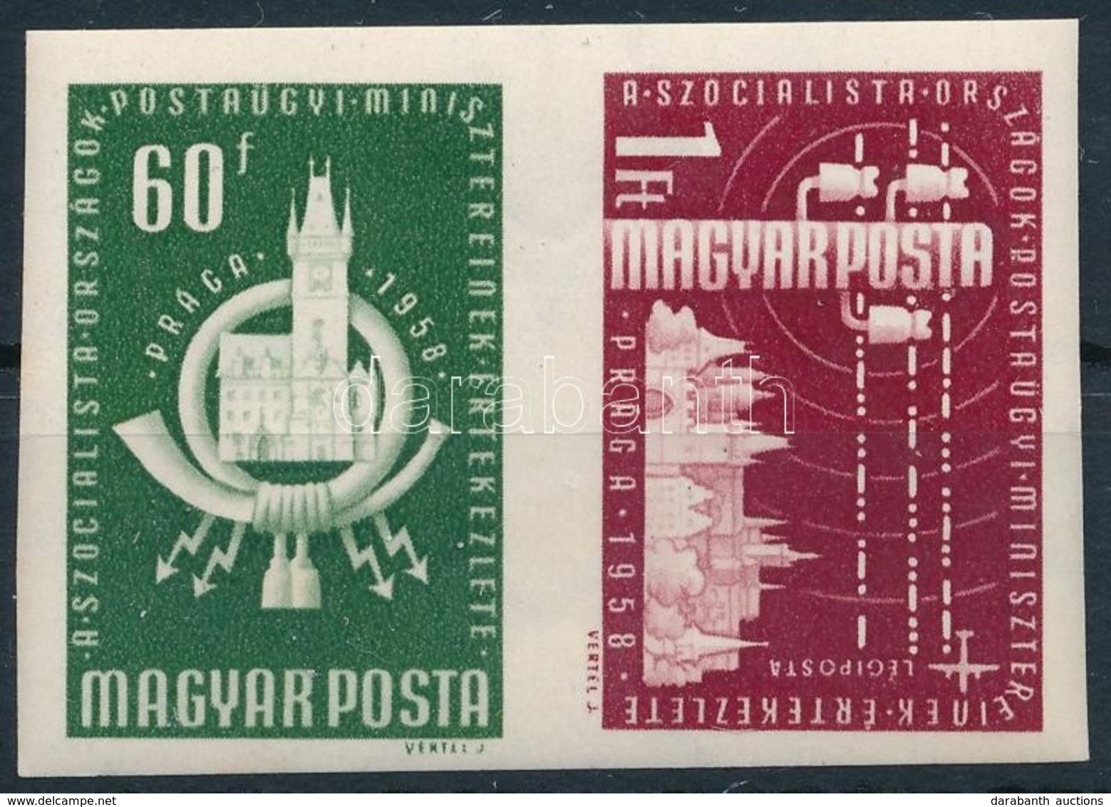 ** 1958 Szocialista Országok Postaügyi Minisztereinek Értekezlete (I.) Vágott összefüggő Pár (3.000) - Other & Unclassified