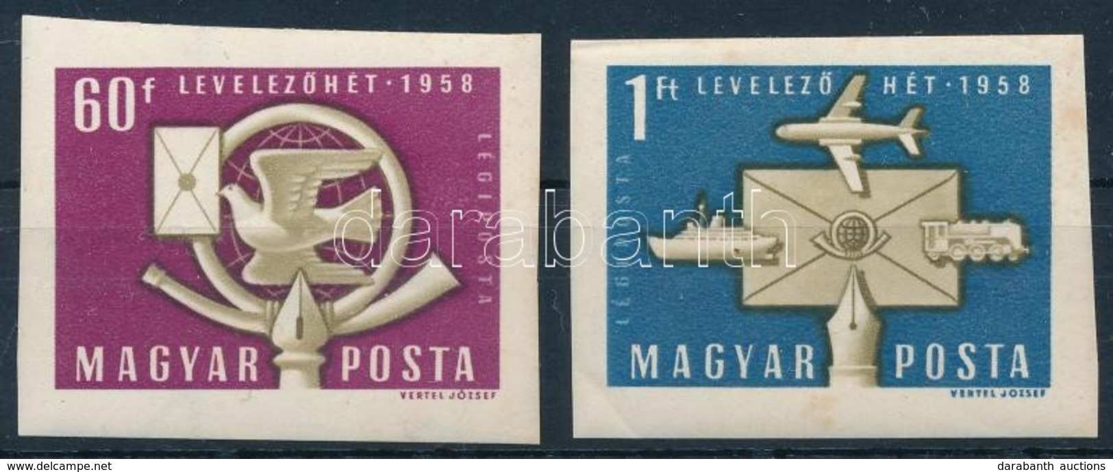 ** 1958 Levelező Hét (I.) Vágott Sor (8.000) / Mi 1555-15556 Imperforate Set - Autres & Non Classés