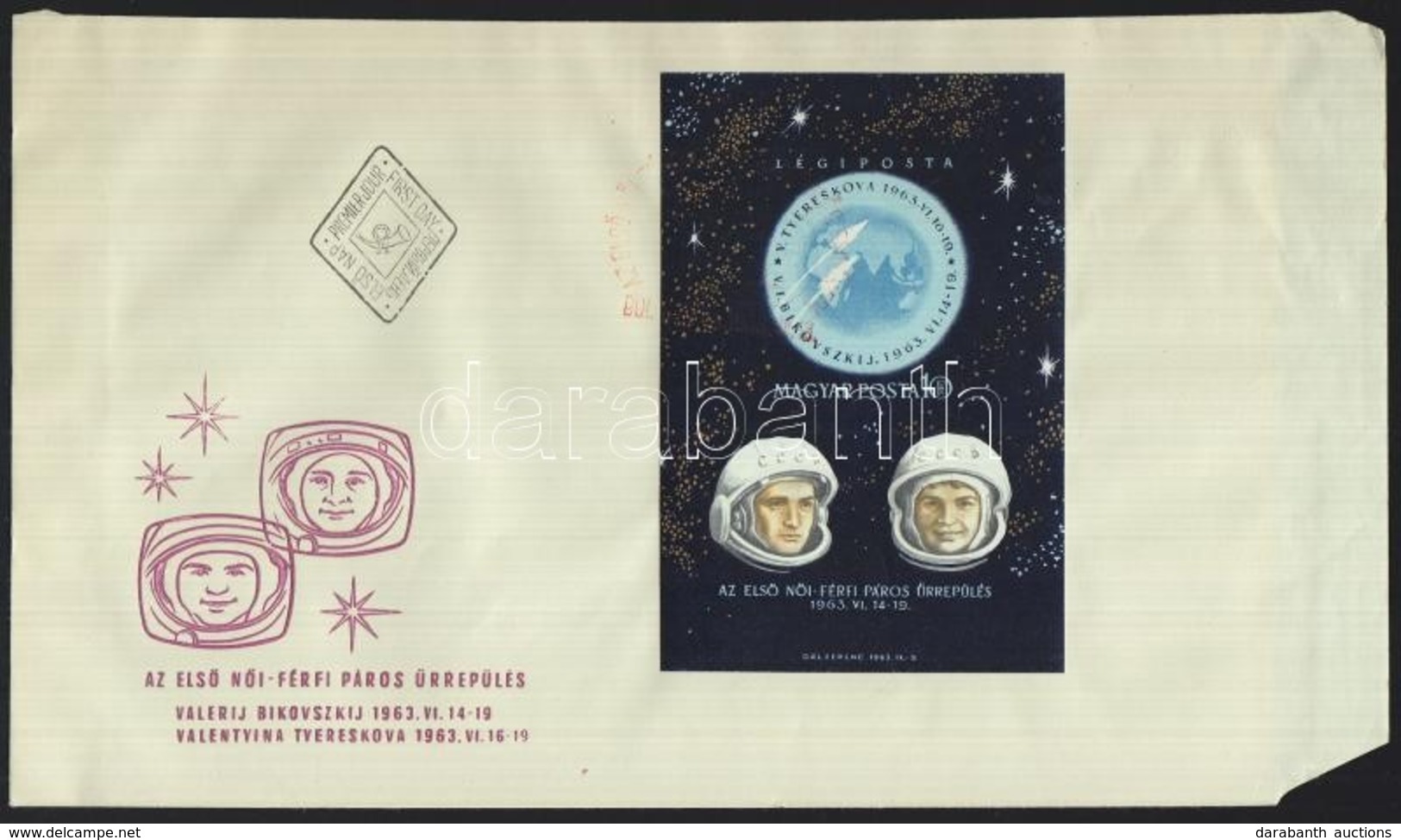 1963 Az Első Női-férfi Páros űrrepülés Vágott Blokk FDC-n (4.500) - Autres & Non Classés