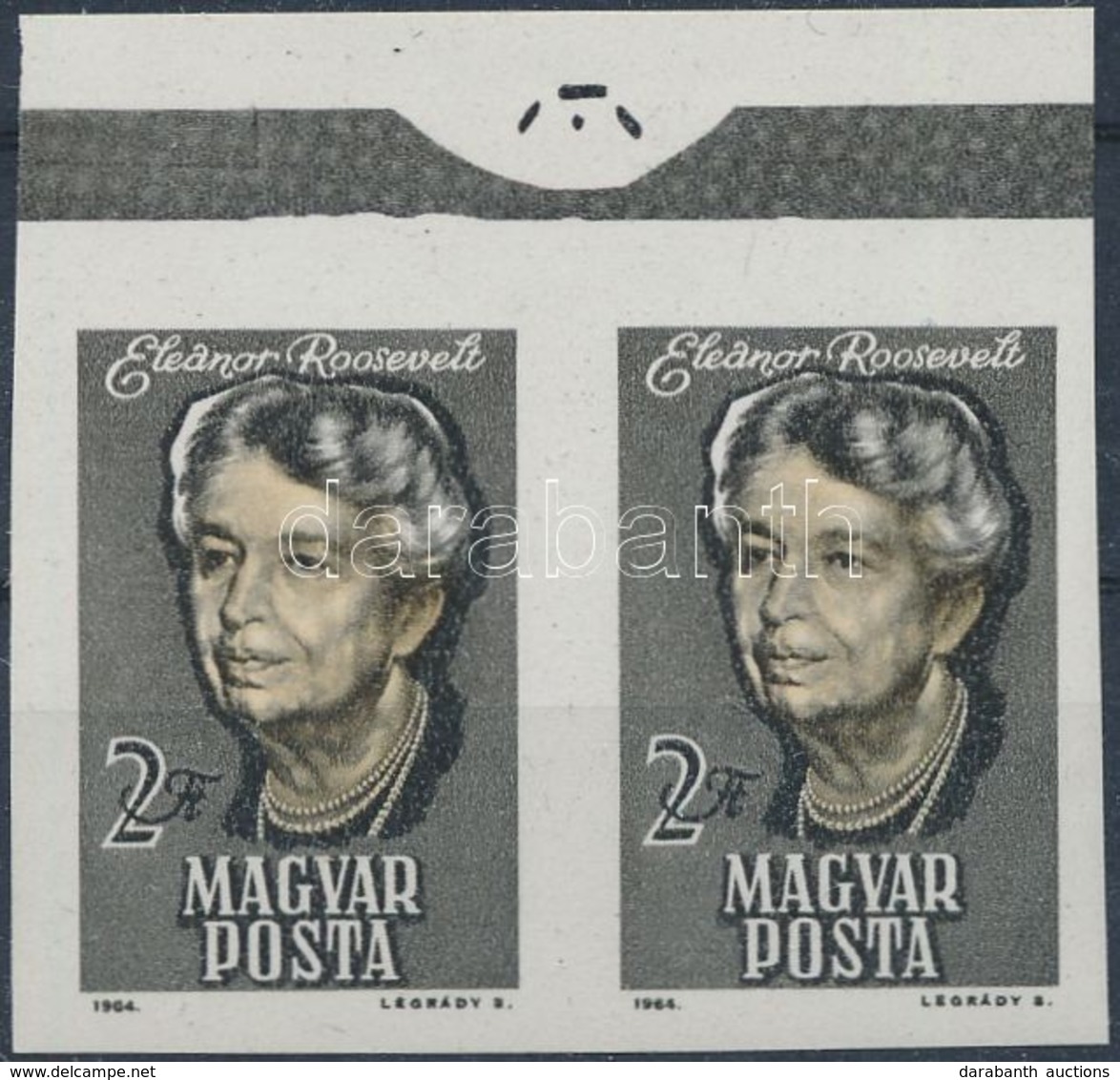 ** 1964 Eleanor Roosevelt Vágott ívszéli Pár Felül Festékcsík ívfelszúrási Jelzéssel - Autres & Non Classés