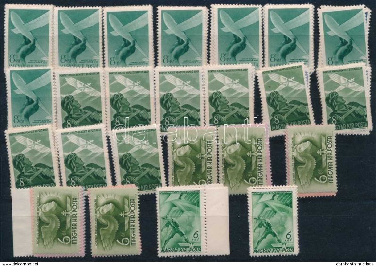 ** 1940-1943 Repülő Alap 2 Db (I.) Sor, 5 Db (II.) Sor, 9 Db (III.) Sor és 8 Db (IV.) Sor Stecklapon (11.600) - Other & Unclassified