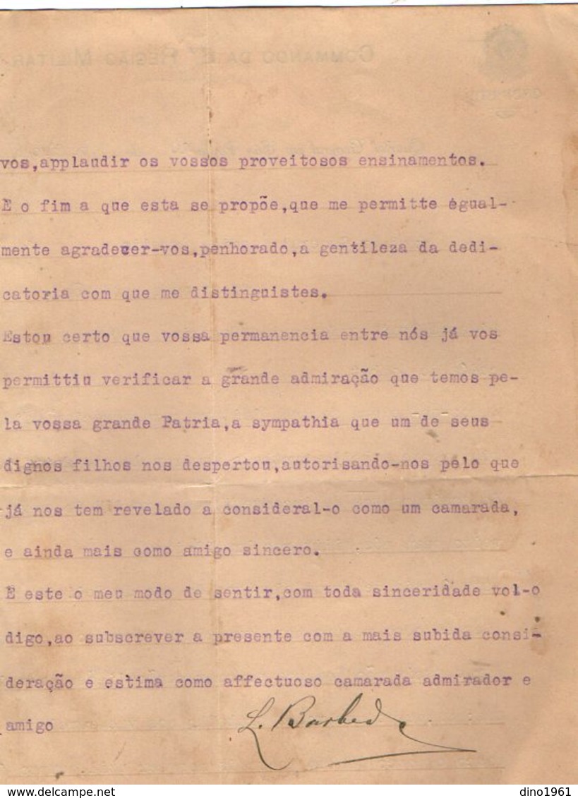 VP13.086 - Brésil - Gabinete - Quartel General Em SAO PAULO 1919 - Lettre De Mr L. BARBE Pour Mr Le Général GAMELIN - Documents