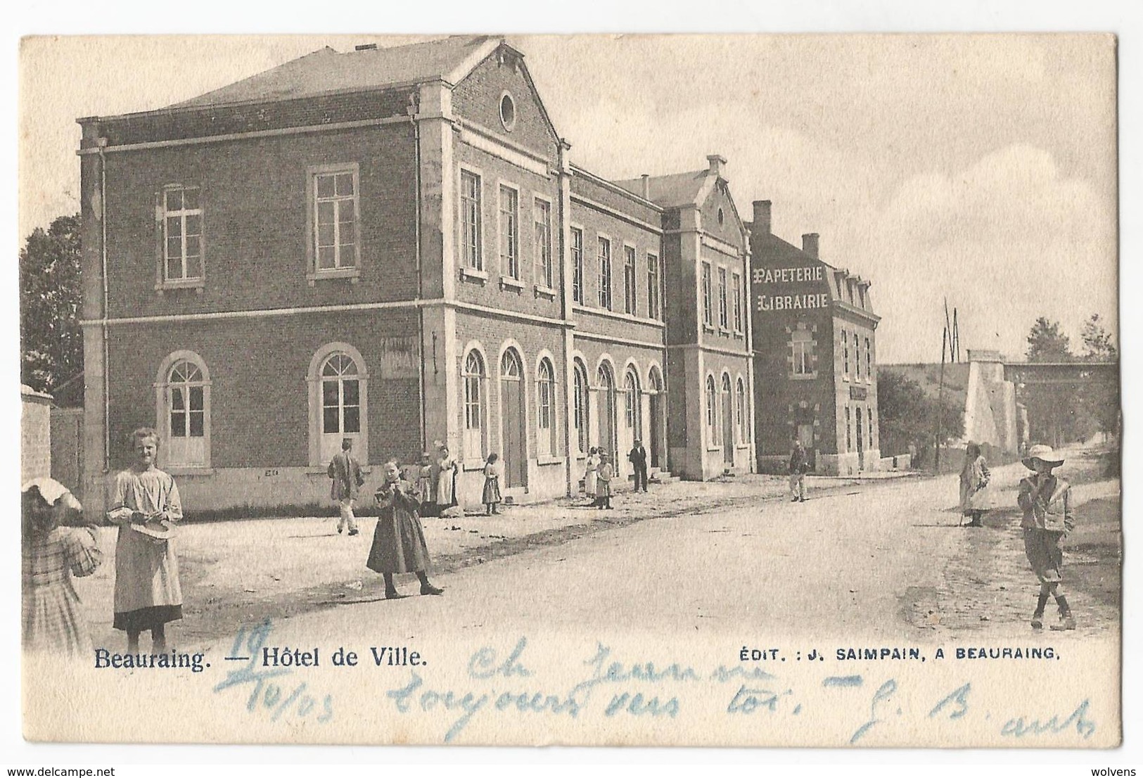 Beauraing Hôtel De Ville Carte Postale Ancienne Animée 1903 - Beauraing