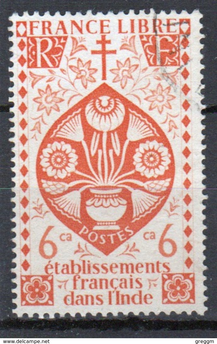 French Indian Settlements 1942 Single 6 Caches Orange Stamp Which Is Part Of The Free French Issue. - Used Stamps