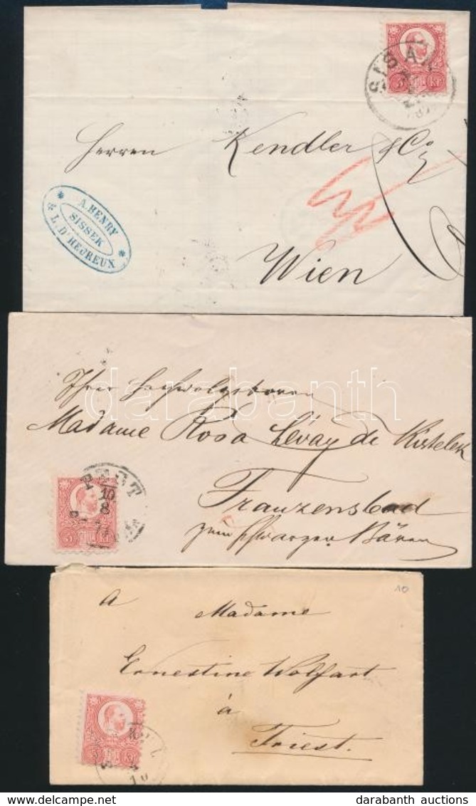 1871-1874 3 Db Levél Réznyomat 5kr Bérmentesítéssel / 3 Covers With 5kr Mi 10 Stamps 'SISAK', 'PEST', 'SZAKUL' - Autres & Non Classés