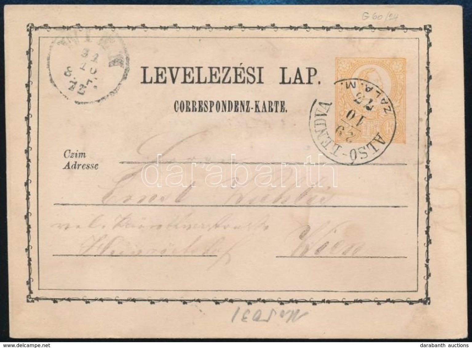 1873 Díjjegyes Levelezőlap 'ALSÓ-LENDVA' - Wien - Autres & Non Classés