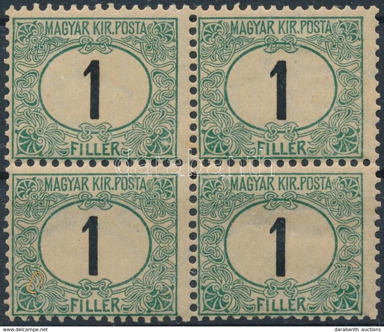 ** * 1903 Zöldportó 1f Négyestömb Csillag Vízjellel, 1 Bélyeg Postatiszta - Autres & Non Classés