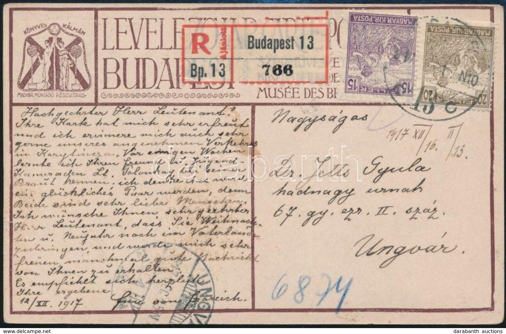 1917 Ajánlott Képes Levelezőlap Ungvárra - Autres & Non Classés