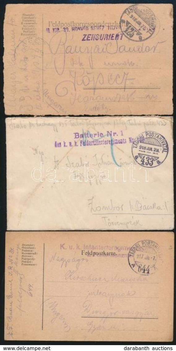 1917-1918 3 Db I. Világháborús Tábori Posta Küldemény 'TP 125', 'TP 433', 'TP 644' + Egységjelzéssel - Autres & Non Classés