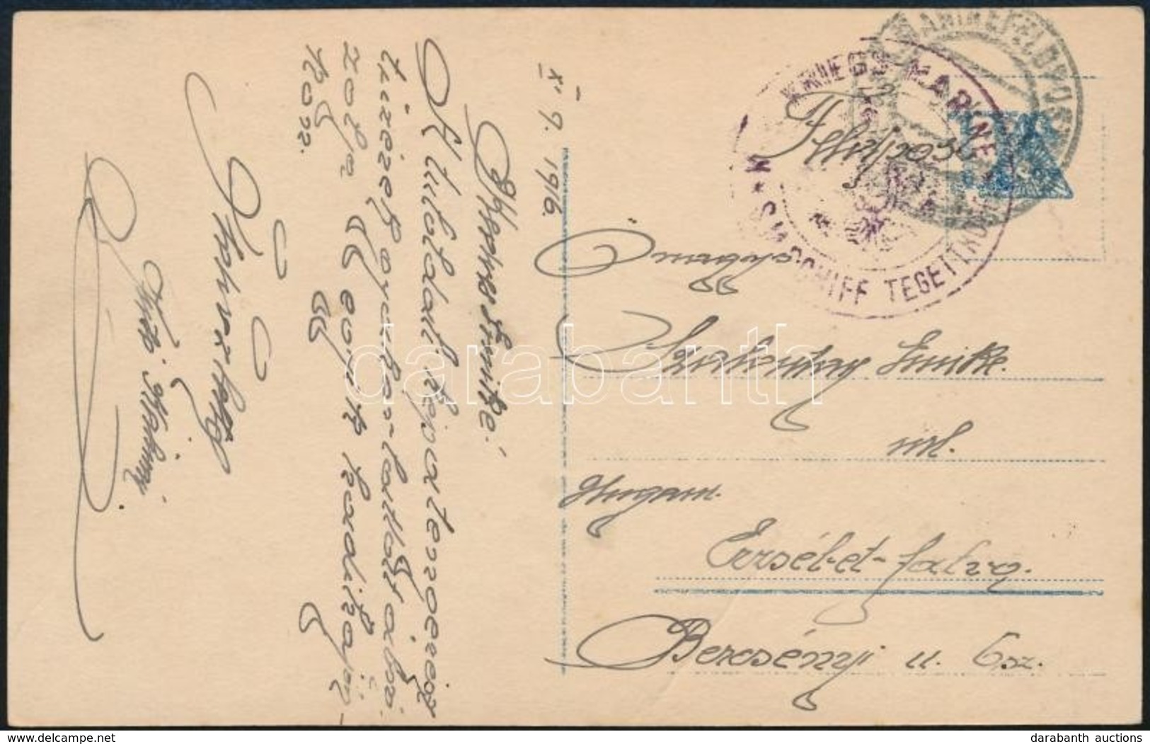 1916 Tábori Posta Képeslap Haditengerészeti Postával 'S.M. Schiff Tegetthoff' - Other & Unclassified