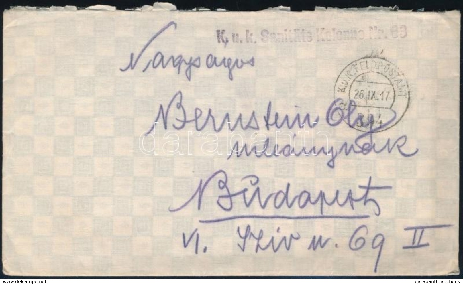 1917 Tábori Posta Levél 'K.u.k. Sanitäts Kolonne Nr. 63.' + 'FP 394 A' - Autres & Non Classés