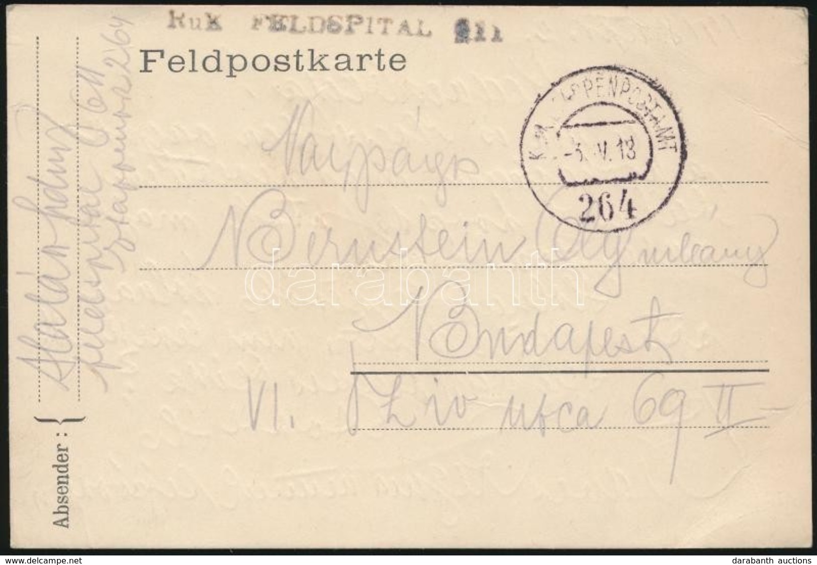 1918 Tábori Posta Levelezőlap 'Kuk FELDSPITAL 611' + 'EP 264' - Autres & Non Classés