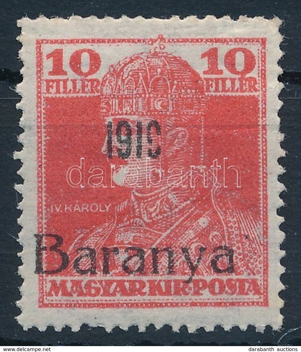 ** Baranya I. 1919 Károly 10f, Hiányos '9'-es Nyomat, Bodor Vizsgálójellel - Other & Unclassified