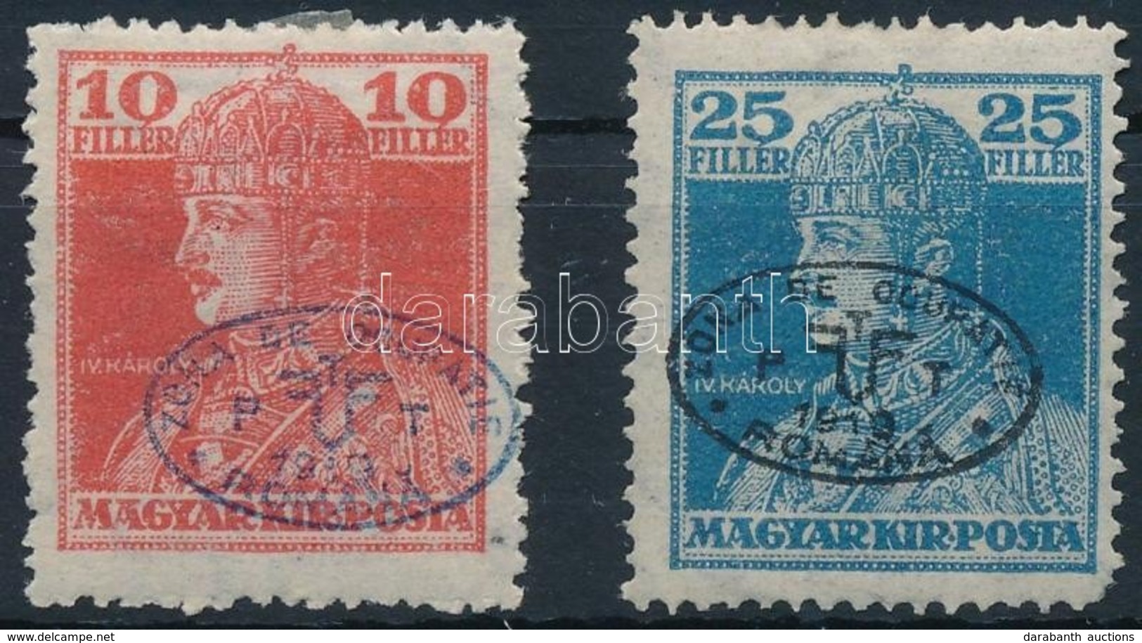 * Debrecen I. 1919 Károly 10f és 25f (**32.000) / Mi 37, 40b Signed: Bodor (betapadás, Gumi Hibák / Gum Disturbances) - Autres & Non Classés