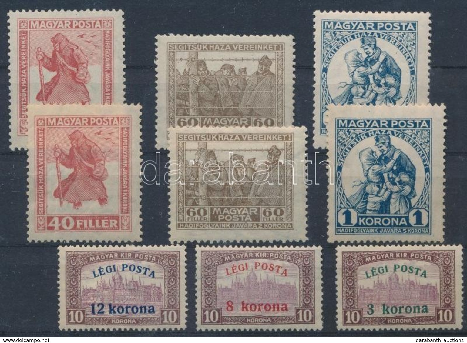 ** * 1920 Hadifogoly 2 Db Sor (1-1 40f és 60f Falcos) + Légiposta Sor (12K/10K Falcos) - Other & Unclassified