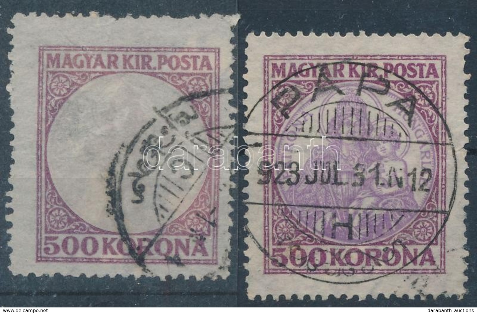 O 1921/1925 Koronás Madonna 500K Nem Látható Vagy Nagyon Halvány Középrésszel, Támpéldánnyal - Other & Unclassified