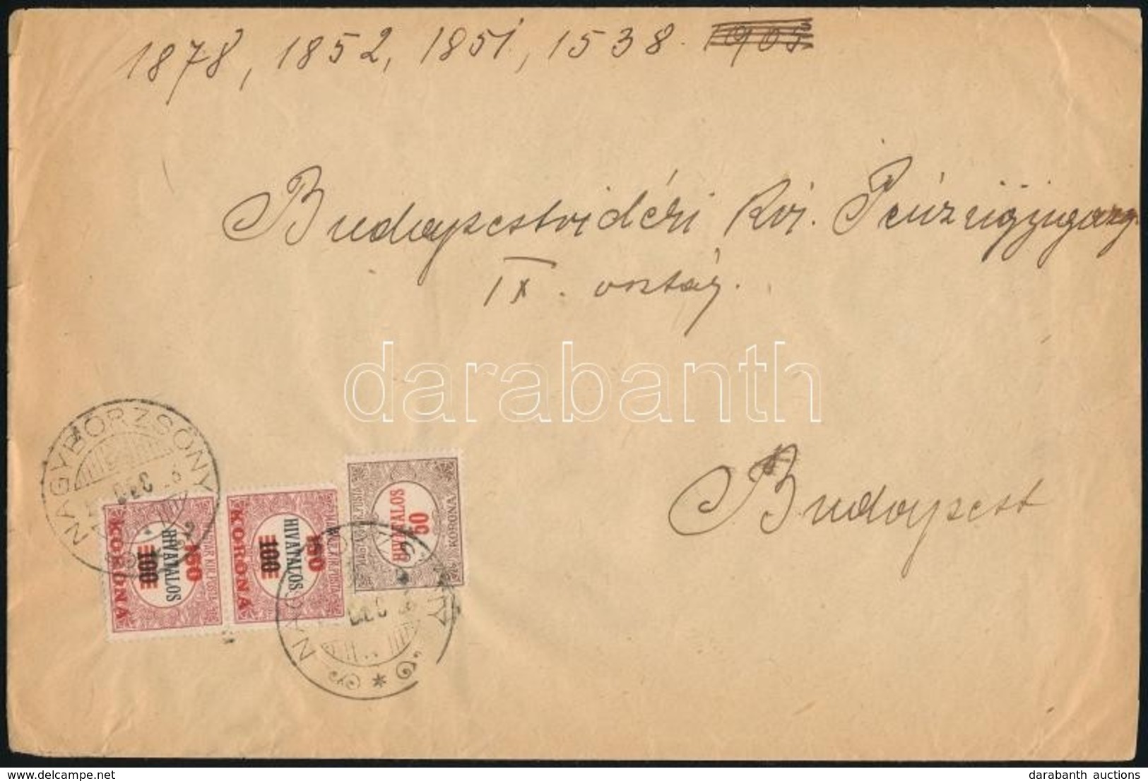 1923 (10. Díjszabás) Távolsági Levél Hivatalos 2 X 150K/100f + 50K Bérmentesítéssel - Other & Unclassified