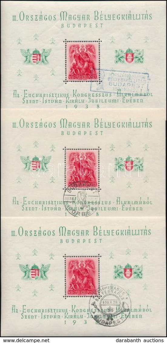 O 1938 3 Db ORBÉK Blokk 3 Klf Bélyegzéssel, Az Egyik Első Napi (18.000) / 3 X Mi Block 2 With Different Special Cancella - Other & Unclassified