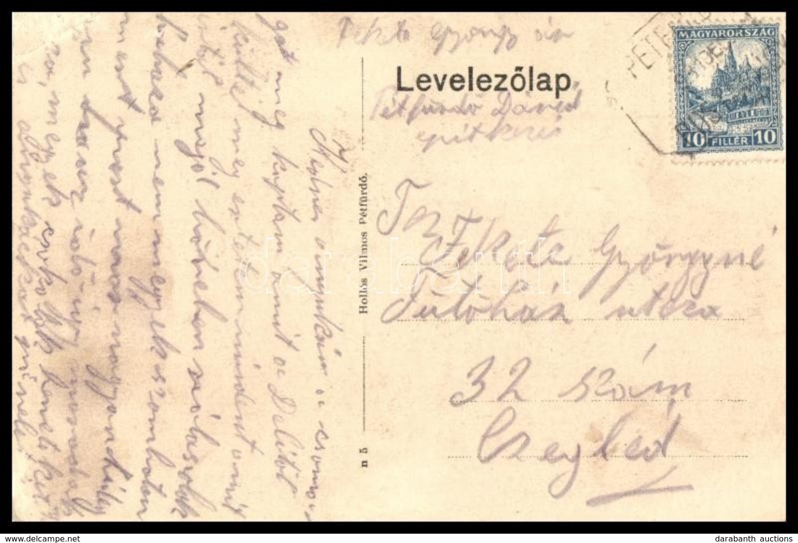~1926 Képeslap 'PÉTFÜRDŐ' Postaügynökségi Bélyegzéssel - Autres & Non Classés