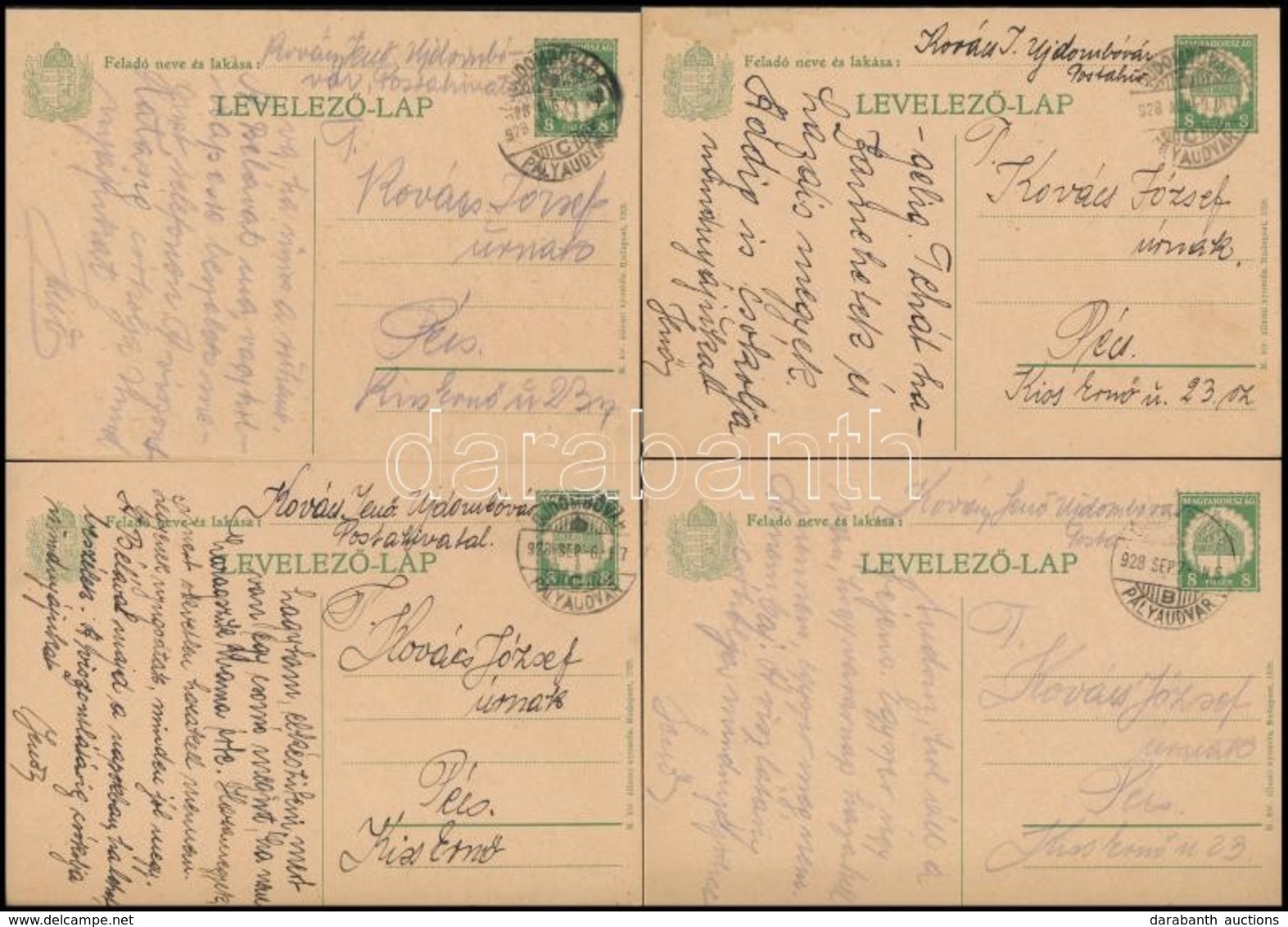 1928 4 Db Díjjegyes Levelezőlap 'ÚJDOMBÓVÁR' Pályaudvari Bélyegzéssel - Other & Unclassified