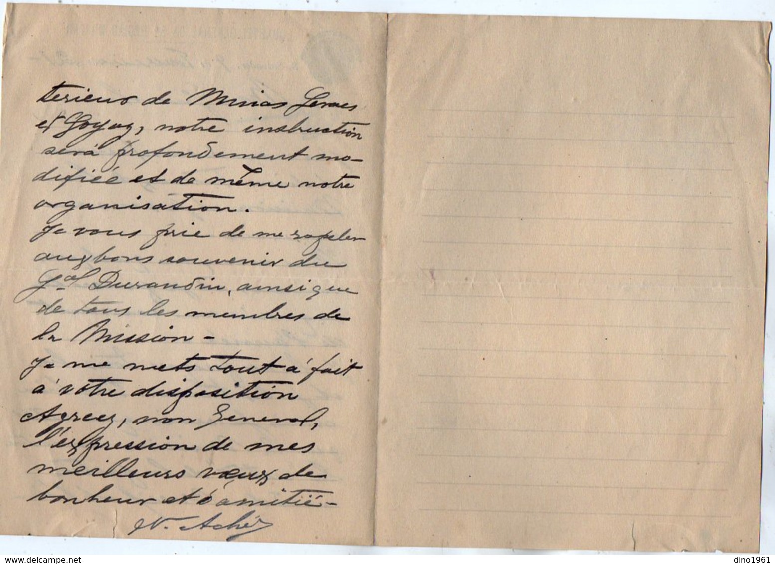 VP13.089 - Brésil - Quartel General Da 5a Regiao Militar S. SALVADOR 1921 - Lettre De Mr V. ACHE Pour Mr Le Gal GAMELIN - Documents