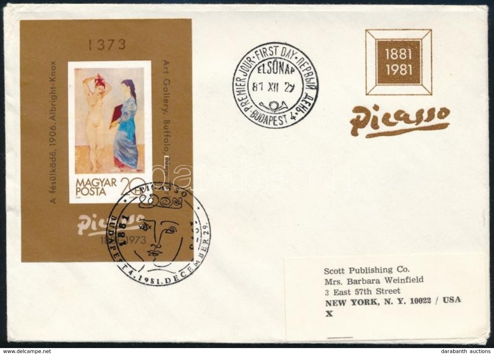 1981 Picasso Vágott Blokk, Futott FDC-n Díjkiegészítéssel - Autres & Non Classés