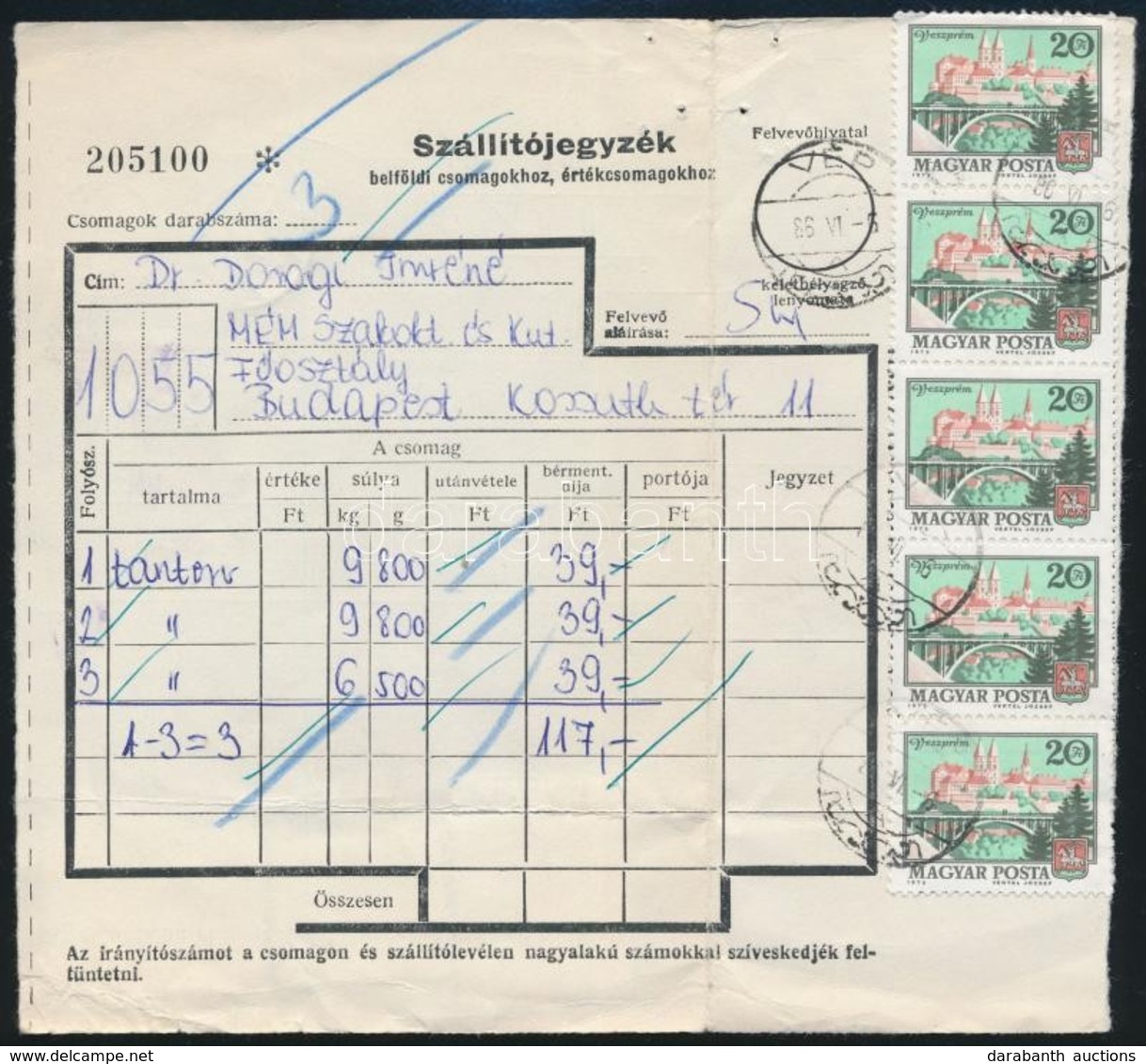 1986 Szállítójegyzék 3 Db Csomagról 8 Bélyeges Bérmentesítéssel - Other & Unclassified