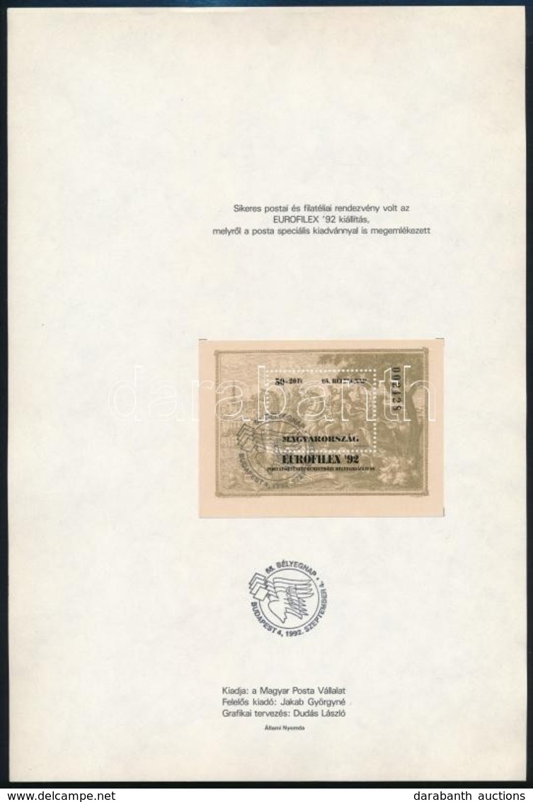 1992 Eurofilex Blokk MAGYAR POSTA AJÁNDÉKA Emléklapon Alkalmi Bélyegzéssel - Autres & Non Classés