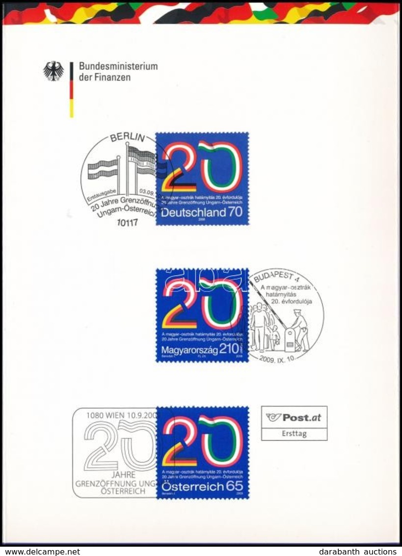 2009 A Magyar-osztrák Határnyitás 20. évfordulója Emléklap A 3 Ország Bélyegeivel - Autres & Non Classés