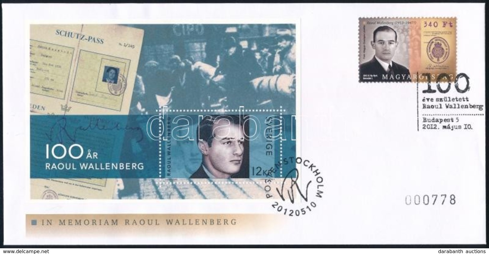 2012 Wallenberg FDC Magyar Bélyeggel és Svéd Blokkal - Other & Unclassified