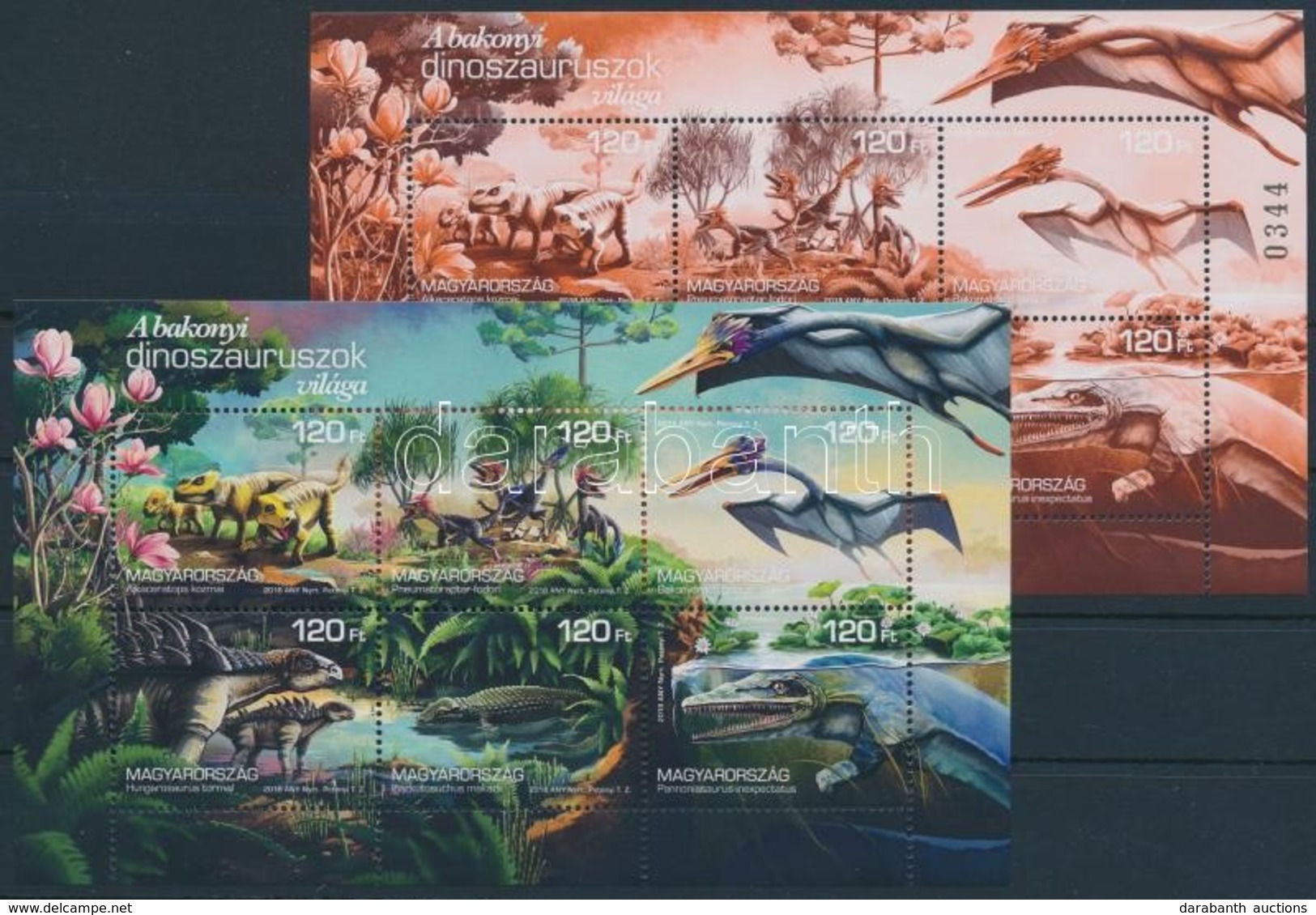 ** 2018 Bakonyi Dinoszauruszok Kisív Normál Változat + Különleges Egyszínű Nyomat (utóbbi Számozott, Kis Példányszámú) - Autres & Non Classés